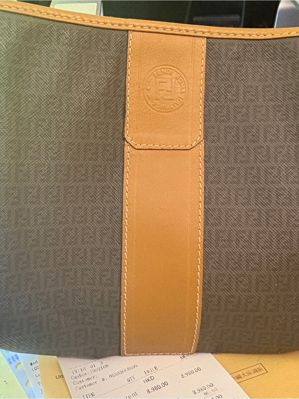 Fendi Vintage Makeup Brown Bag with Tan Leather Trim